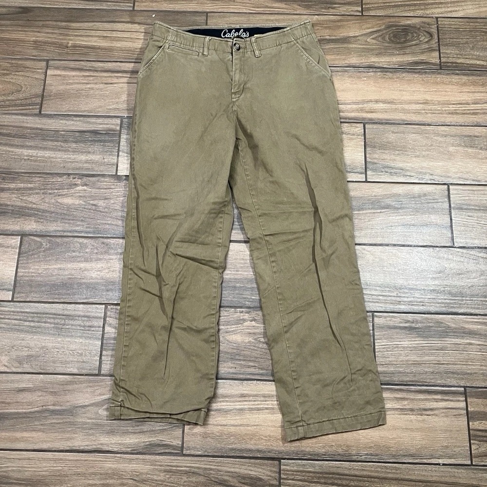 Cabela’s Flannel Lined Pants Mens 34x30 Brown Canvas Work Chino Pants Stretch